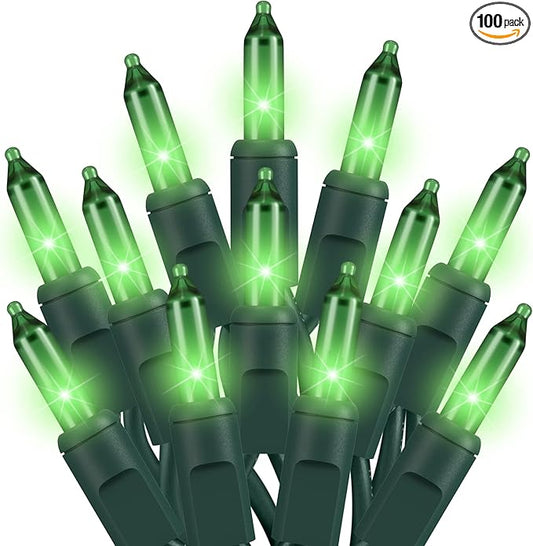 Green Christmas Lights St Patricks Day Decorations 100 Count Incandescent Light UL Certified Connectable Christmas Tree Lights for Indoor Outdoor Xmas, Wedding, Party, Home Decorations