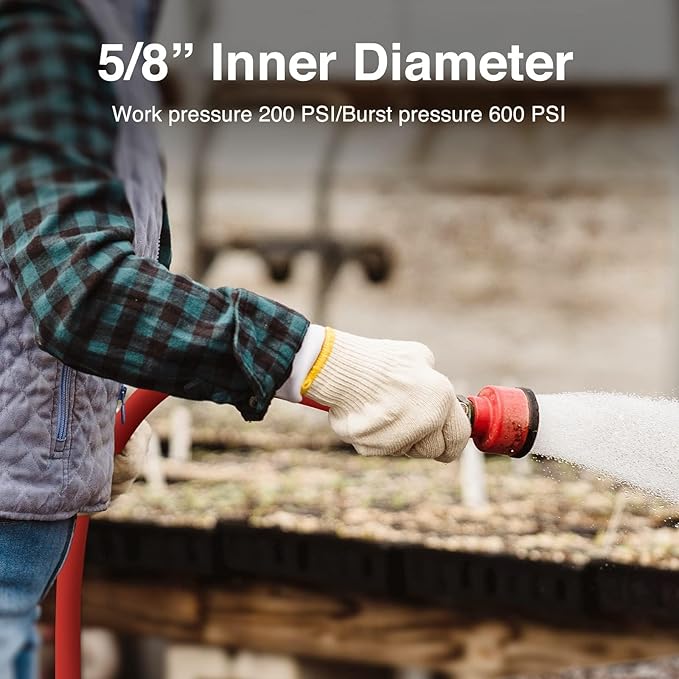 SPECILITE Hot/Cold Water Hose 5/8" x 25 ft,Heavy Duty Red Garden Hose -50℉ to 190℉,Flexible & Lightweight Rubber Hoses With 3/4" Brass Fittings for Yard,Outdoor,Farm