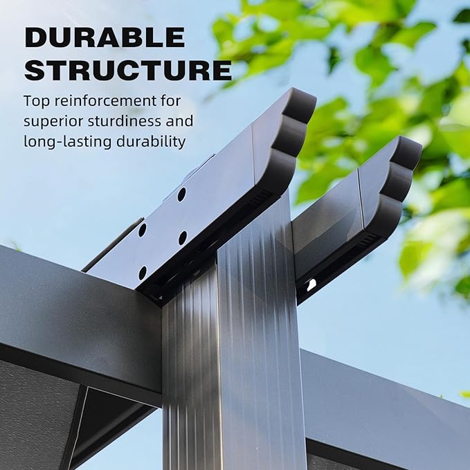 BPS 12x16 FT Outdoor Pergola - Retractable Shade Canopy with Aluminum Frame & Roller Shade Curtains for Patio, Backyard, or Deck, Khaki