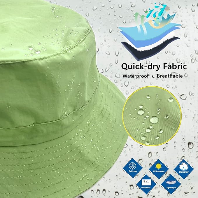 woogwin Waterproof Bucket Rain Hat with Chin Strap Quick Dry Packable Boonie Sun Hat Safari Hat UV Protection