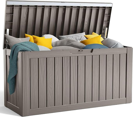 80 Gallon Resin Deck Box, Lockable Patio Outdoor Storage Box for Furniture, Garden Tools and Tools Storage, Waterproof Outside Storage Boxes - Grey