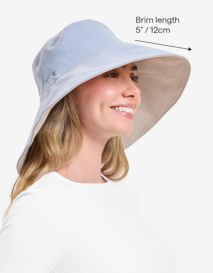 Solbari Women’s Ultra-Wide Cotton Linen Sun Hat UPF 50+, Packable, Adjustable with Ponytail Hole for Travel, Beach & Outdoors
