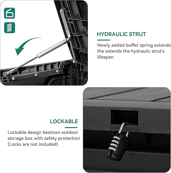 YITAHOME 100 Gallon Outdoor Storage Box, Large Water Resistant Resin Deck Box, Indoor Outdoor Lockable Storage Container for Patio, Garden, Cushions, Tools, Equipment (Black)