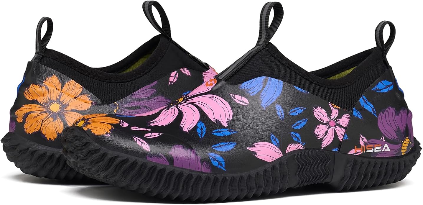 HISEA Waterproof Garden Shoes for Women Neoprene Slip-On Rubber Rain Footwear Short Ankle Booties