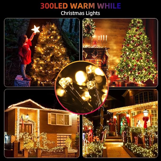 105FT 300LEDs Christmas Lights Outdoor Indoor 8 Modes for Christmas Tree Party Decoration, 100% UL Listed (Warm White)