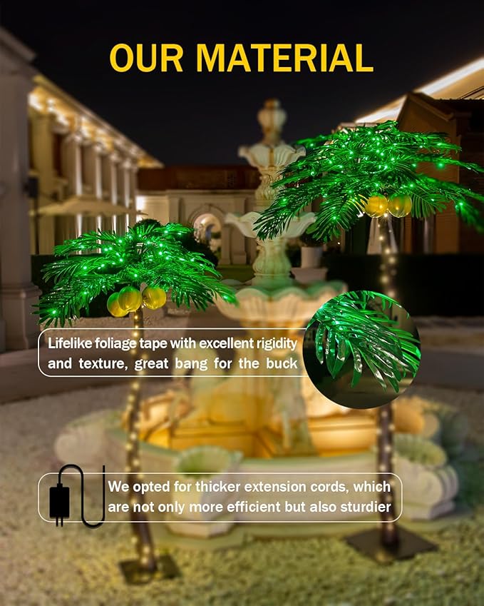 7ft Lighted Palm Tree 208 LED Lights with Glowing Coconuts - Dimmable, UL Certified, Waterproof - Ideal for Indoor and Outdoor Decoration