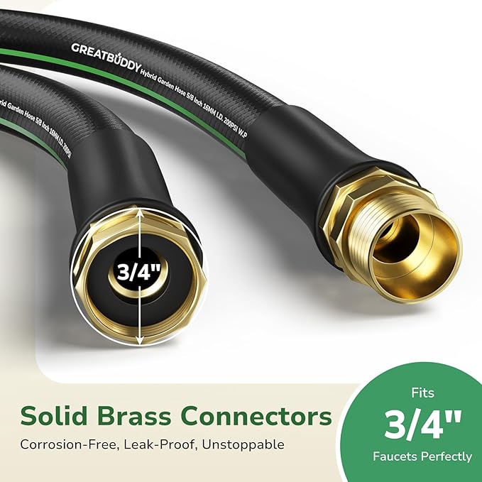 GreatBuddy 50 ft Garden Hose 5/8", Less Kink Heavy Duty Water Hose, Durable & Flexible Hose for Outdoor, Lawn, Car Washing, Pet Bathing and Household