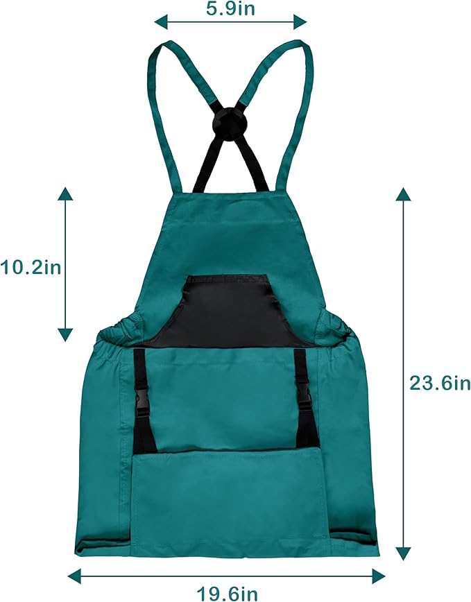 Gardening Aprons, Unisex Garden Aprons, Garden Picking Bag with Quick Release Pockets (Gray/Teal)