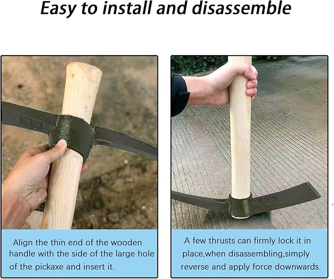 Forged Heat Treated One Piece Intact cast Iron Hoe,Weeding Garden Pick Axe,for Gardening,Camping and Outdoors Climbing Pickaxe