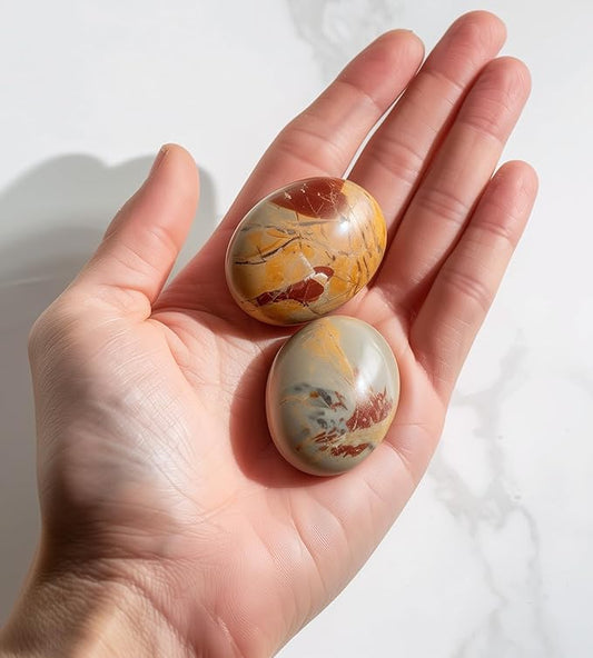 Polished Mookaite Jasper Crystal Stones - 2 Pcs of 1.2" Worry Stone for Anxiety, Pocket Palm Stone Super Large Handpicked Natural Tumbled Gemstones for Meditation, Reiki, Chakra Healing, Home Decor
