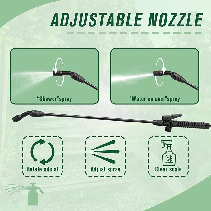 1.3 Gallon Pump Sprayer, 5L Garden Sprayer with Adjustable Nozzles and Shoulder Strap Sprayers in Lawn and Garden for Car Washing, Plants and Cleaning