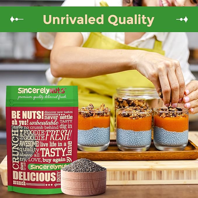 Sincerely Nuts Black Chia Seeds - Natural Superfood | Raw, Gluten-Free, Vegan & Kosher | Healthy Food Perfect for Oatmeal, Shakes, Smoothies | Source of Protein Omega 3, Fiber. 3 (LB) Bag