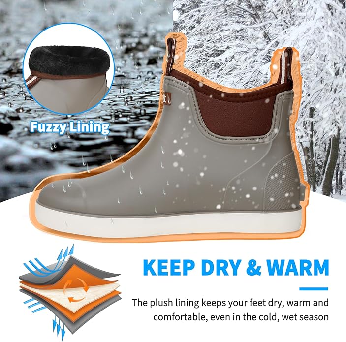 Mens Deck Boots, Saltwater Fishing Booties Rubber Waterproof Ankle Rain Boots, High-performance Footwear Chelsea Boots for Gardening Fishing Boating Camping Sailing