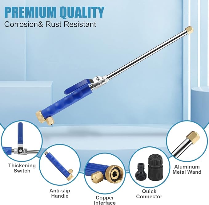 Jet Nozzle for Garden Hose, High Pressure Washer Hose Nozzle, Power Washer Wand with 2 Different Nozzles and Hose Quick Connectors for Car Washing, Garden Cleaning, Patio (18 inch)