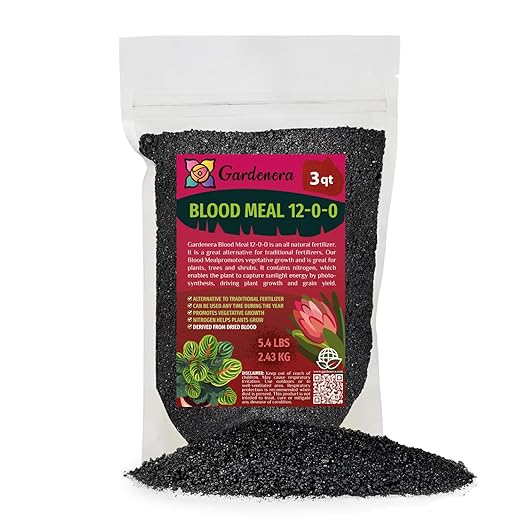 𝐁𝐄𝐒𝐓𝐒𝐄𝐋𝐋𝐄𝐑 Organic Blood Meal Fertilizer by Gardenera - 12-0-0 NPK - All-Natural Plant Food Source of Nitrogen for Organic Gardening, Flowers, Vegetables, Trees & Shrubs - 3 QUARTS