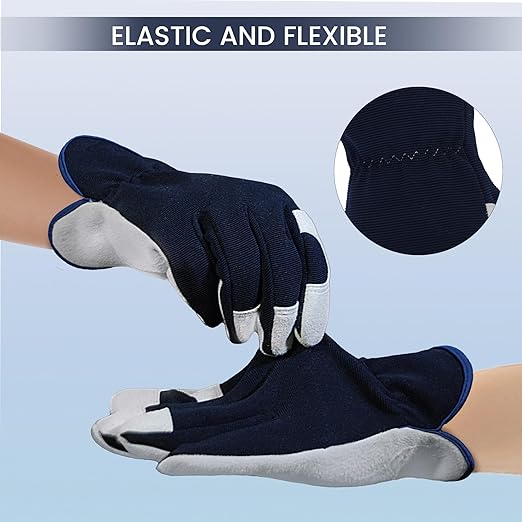 Gardening Gloves, Garden Gloves for Women and Men, Thorn Proof Working Gloves, Durable Leather Work Garden Gloves for Yard & Outdoor Work, Blue, L