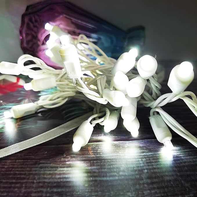 Christmas Lights 50 LED 17FT Commercial Mini LED String Lights, 120V UL, White Wire Xmas Lights for Indoor & Outdoor Use, Holiday Party Decorations,Trees, Light Displays (Cool White)