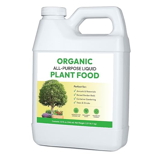 Organic All-Purpose Liquid Plant Food - Use on All Outdoor Plants: Flower Beds, Vegetable Gardens, Container Gardening | Concentrated Liquid Fertilizer Alternative (32oz, Mixes to 32 Gallons)
