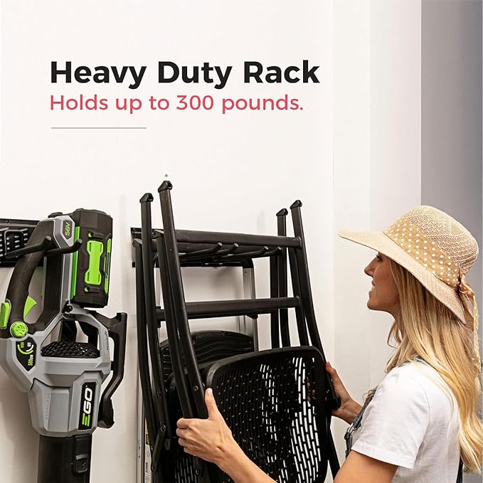 TIDYME Garage Tool Organizer Wall Mount - 64 inches - Sturdy Storage Rack with Adjustable Hooks, Anti-Rust - Easy Installation, 400lbs Capacity - Garden Tool Organizer (04 Racks & 08 Hooks)