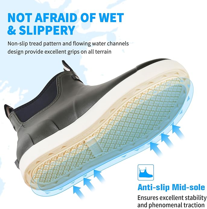 Mens Deck Boots, Saltwater Fishing Booties Rubber Waterproof Ankle Rain Boots, High-performance Footwear Chelsea Boots for Gardening Fishing Boating Camping Sailing