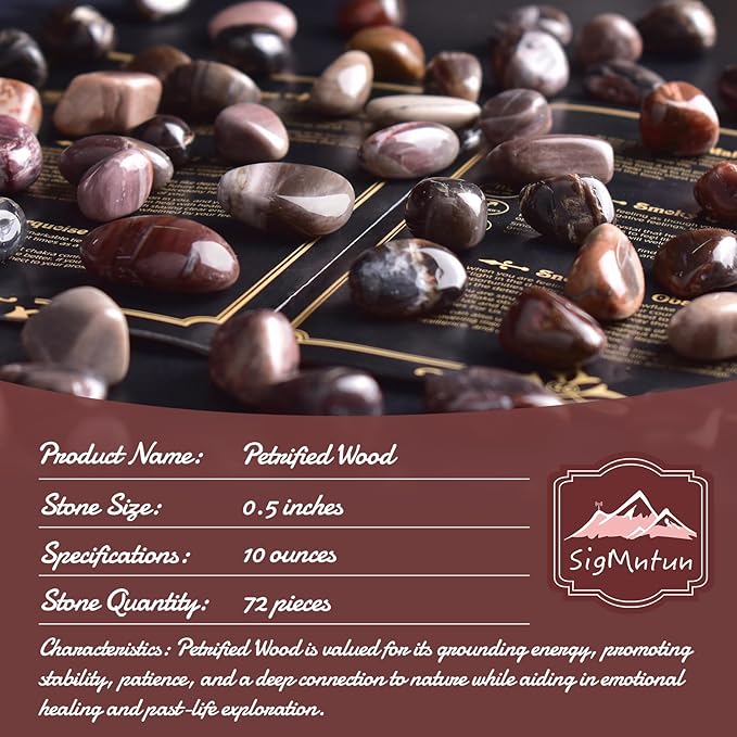 Polished Petrified Wood Crystals - 72 Pcs, 0.5" 10 oz Handpicked Natural Tumbled Gemstones Rocks, Pebbles for Reiki, Chakra, Healing Home Decor