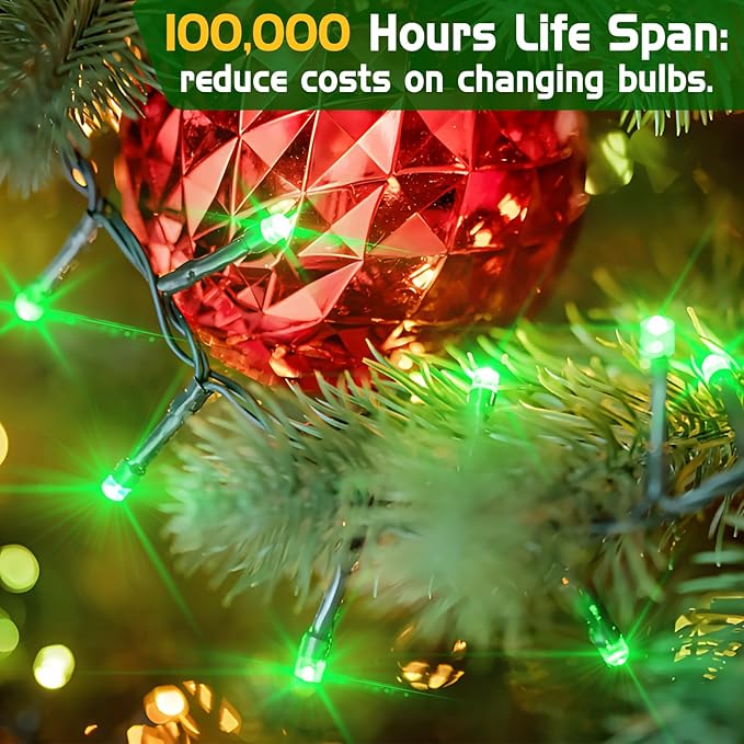 XURISEN 551FT 1400 LED Christmas Lights Outdoor Green Wire String Lights 8 Modes with Timer Memory Waterproof Fairy Light Plug in for Xmas Tree Wedding Yard Party Holiday Decorations(Green)