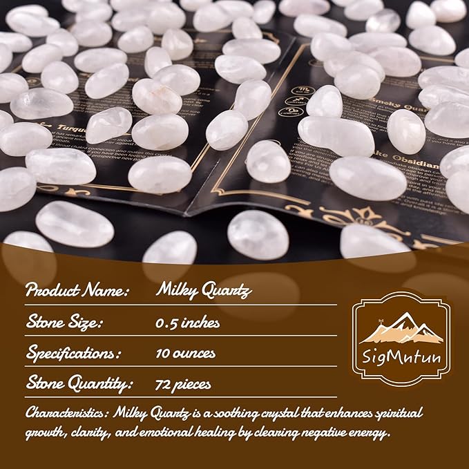 Polished Milky Quartz Crystals - 72 Pcs, 0.5" 10 oz Handpicked Natural Tumbled Gemstones Agate Jasper Rocks, Pebbles for Reiki, Chakra, Healing Home Decor