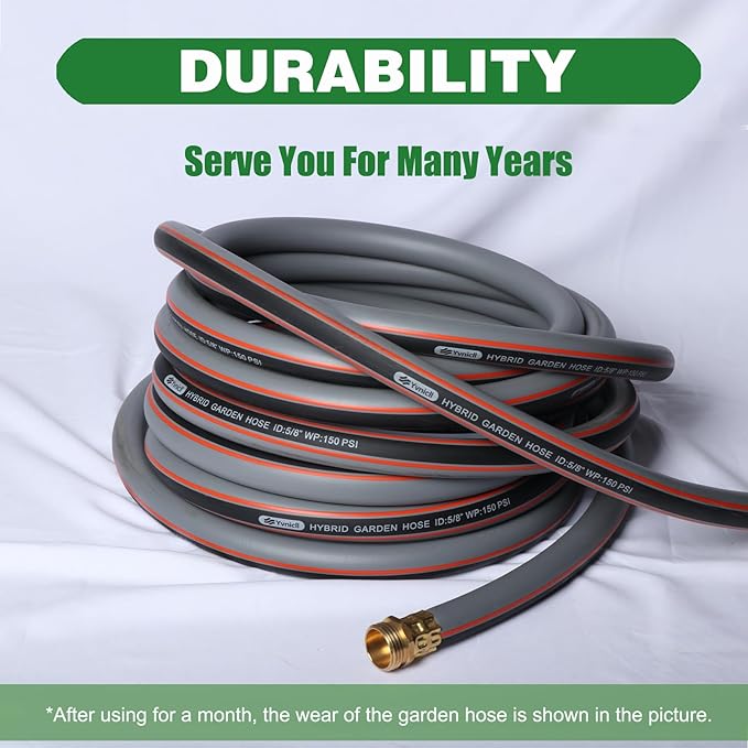 Garden Hose 50 ft 5/8,Rubber Water Hose Heavy Duty, Hybrid Durable Flexible Hose,Lightweight No Kink Hose for Outdoor Yard Lawn with Sprayer Nozzle and 3/4''Brass Solid Fittings