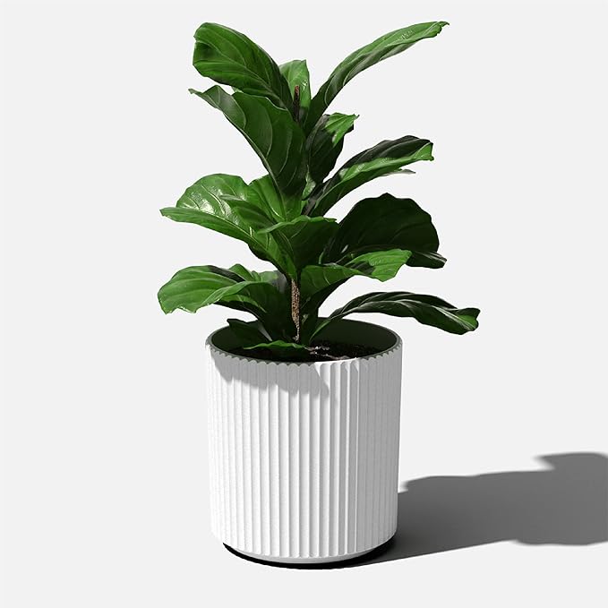 Veradek Demi Series Round Planter for Porch, Patio, Backyard | Durable Plastic-Concrete Material | Modern Décor for Tall Plants, Flowers