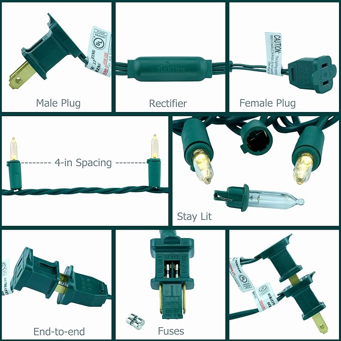 YULETIME 200 Count Warm White LED Christmas Lights, 66 Feet Green Wire UL Certified Commercial Grade Holiday String Light Set (Warm White)