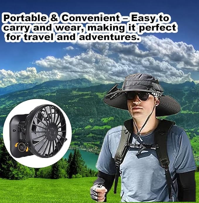 Outdoor Wide Brim Sun Hat with 2 Solar Fan Sun Bucket Hat for Men Women UPF 50+ Bucket Fishing & Beach Hat with Fan Built in