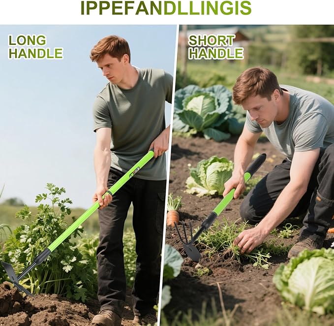 Telescopic Garden Hoe, Dual-Head Weeding and Cultivating Tool with Adjustable Handle, Lightweight Outdoor Hand Hoe for Raised Beds, Flower Planting, Camping, and Backyard Gardening