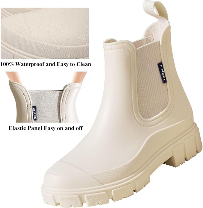 Short Rain Boots Women Waterproof Ankle Rainboots Fashion Chelsea Boots Non-Slip Garden Shoes for Outdoor Work Booties