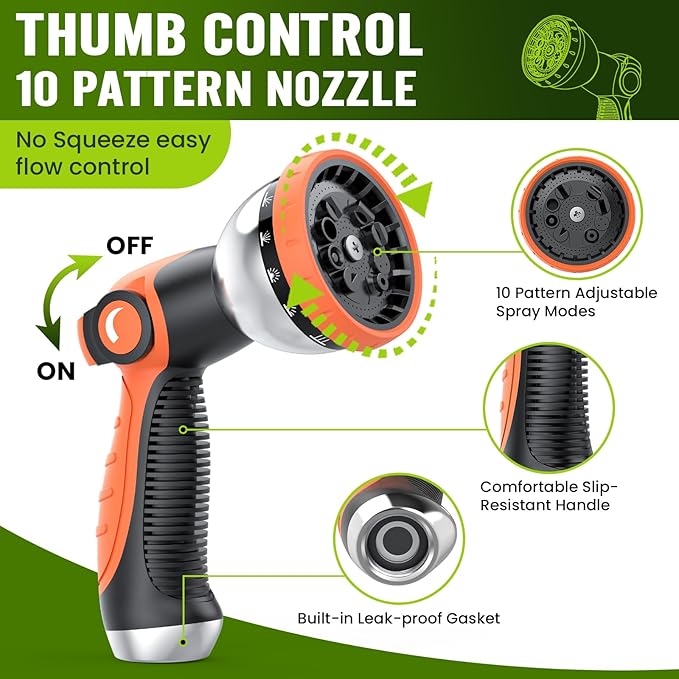 Garden Hose 100 ft, Water Hose Heavy Duty, Flexible Lightweight Non-Expanding Hose with 10 Function Sprayer, Leak-Proof, Burst-Resistant, High-Pressure, Anti-Kink for Yard and Outdoor