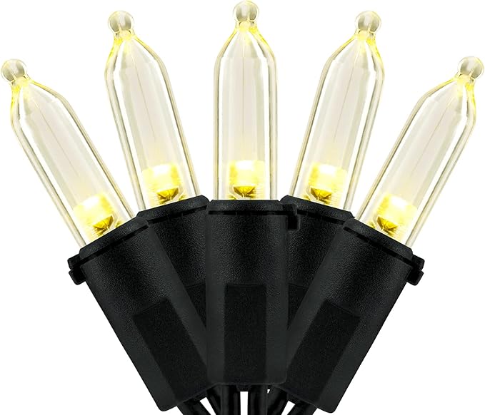 YULETIME 200 Warm White LED Christmas Lights, 66 Feet Black Wire UL Certified Commercial Grade Holiday String Light Set