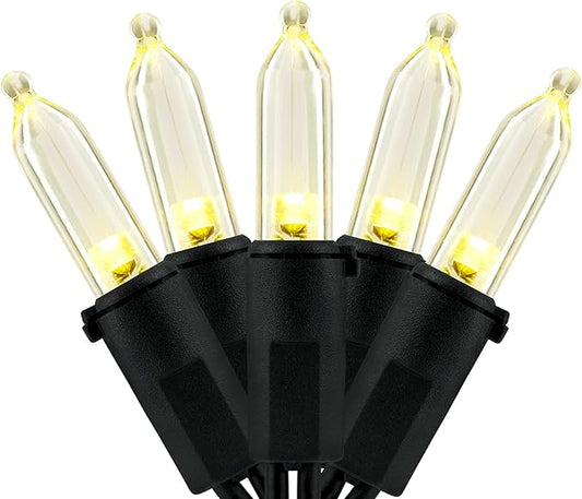 YULETIME 200 Warm White LED Christmas Lights, 66 Feet Black Wire UL Certified Commercial Grade Holiday String Light Set