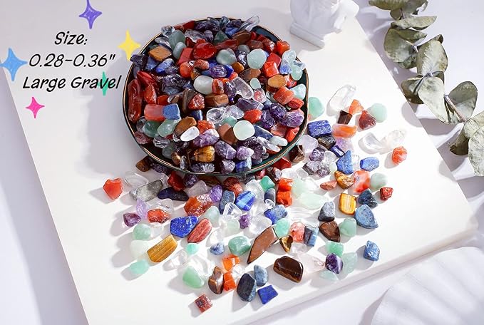 7 Chakra Mixed Crystal Polished Aquarium Gravel Stones Tumbled Stone Rocks Colorful Crushed Reiki Healing Crystals Quartz Home Betta Fish Tank Succulent Vase Filler Landscape Bottom Ornament 0.55lbs