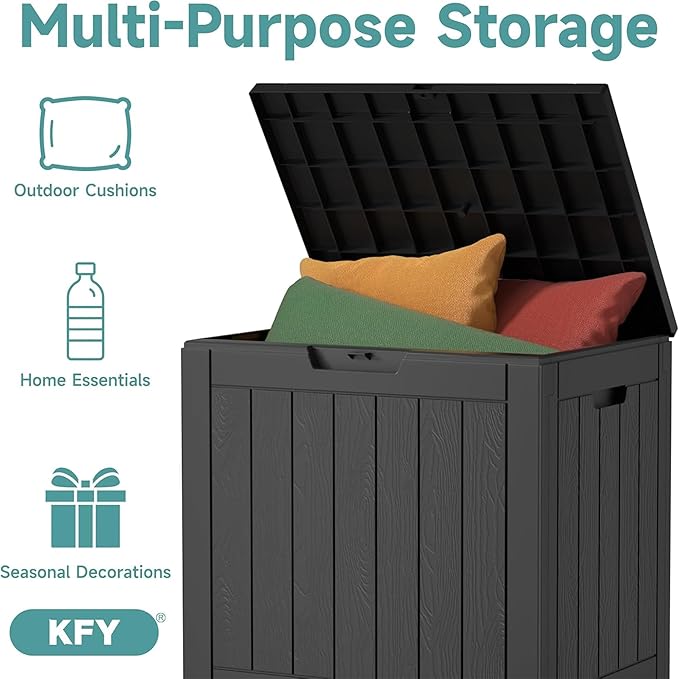 30 Gallon Waterproof Resin Deck Box, UV Resistant Outdoor Storage for Garden, Patio, Porch, Delivery,Striped Black