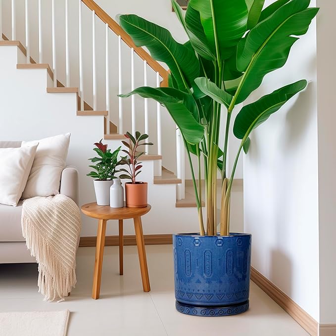 Plant Pot Saucer - 11.4 Inch Plant Saucer for Outdoors Ceramic Plant Tray for Indoors No Holes Large Plant Drip Trays Round Flower Pot Saucer Plant Dishes to Catch Water Blue