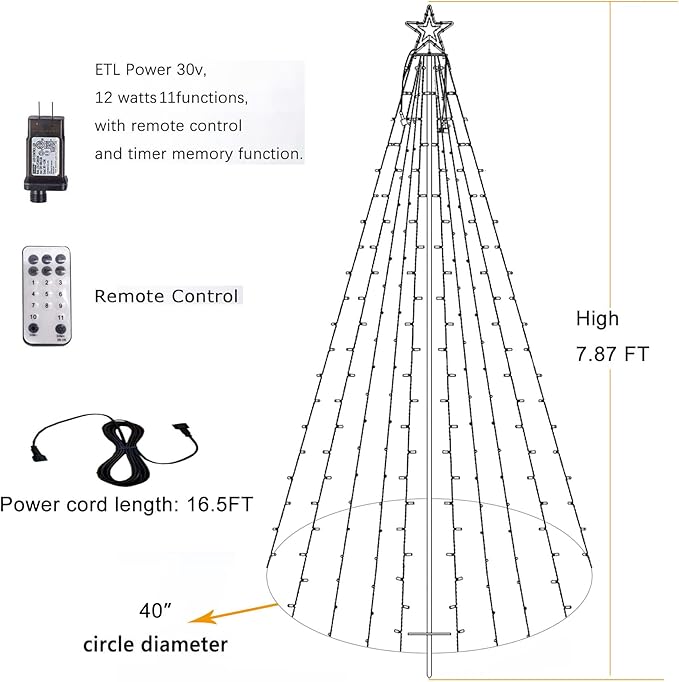 Outdoor Lighting Christmas Tree Lights 7.8Ft Cone Tall Star Topped Artificial Christmas Trees Arbol de Navidad Outside Decor for Xmas New Year Holiday WarmWhite/White