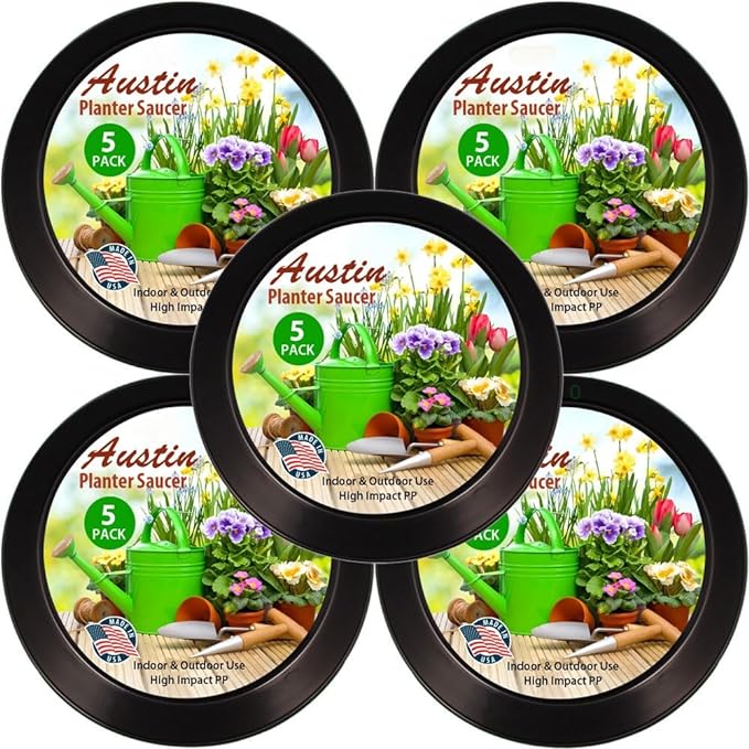 Saucers 18 Inch (16.3 Inch Base) Case of 5 Plant Saucers - Black Colored Polypropylene Made in USA