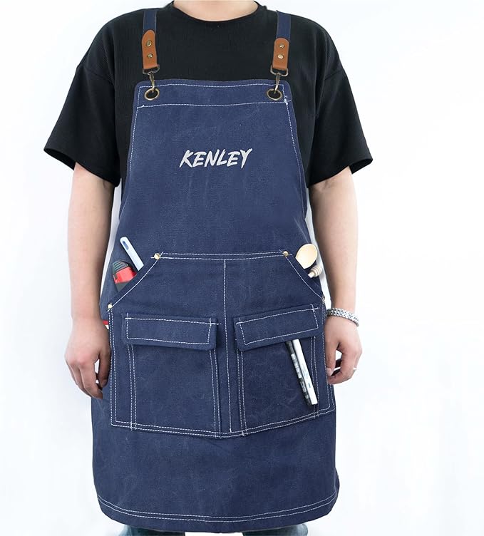 Personalized Chef Aprons for Men Women Canvas Cross Back Heavy Duty Work Apron for Coffee Shop Bartender Bistro Woodworking