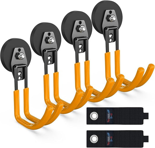 3-H Heavy Duty Magnet Garage Hooks 4 Pack, J Shape Strong Magnetic Hooks for Hanging Cordless Power Drill, Utility Magnetic Tool Holder for Metal Cabinet, Steel Pegboard, Toolbox, Garage(Orange)