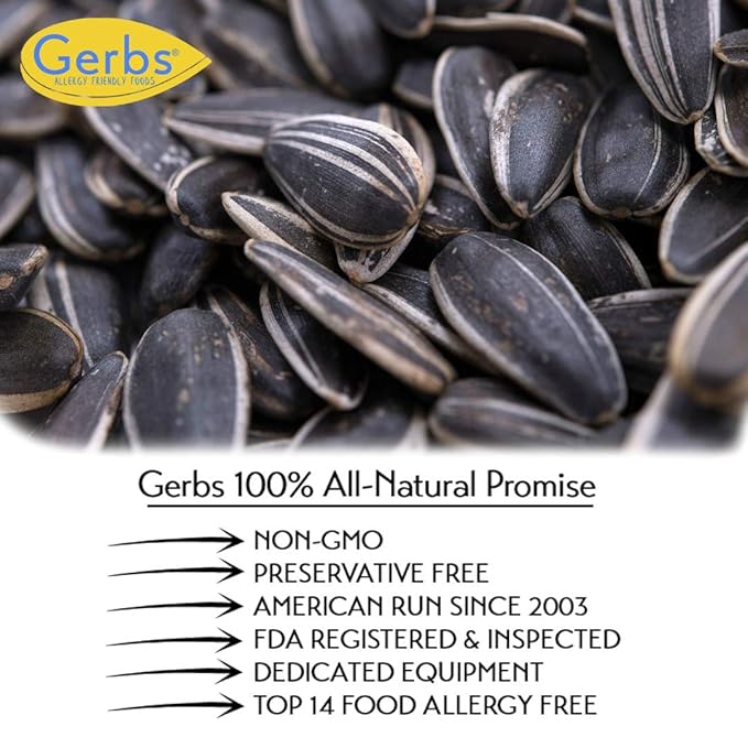 Dry Roasted & Unsalted Whole Sunflower Seeds by GERBS - 2LB. Deal. Non GMO - Certified Top 10 Allergen Free - Country of Origin USA