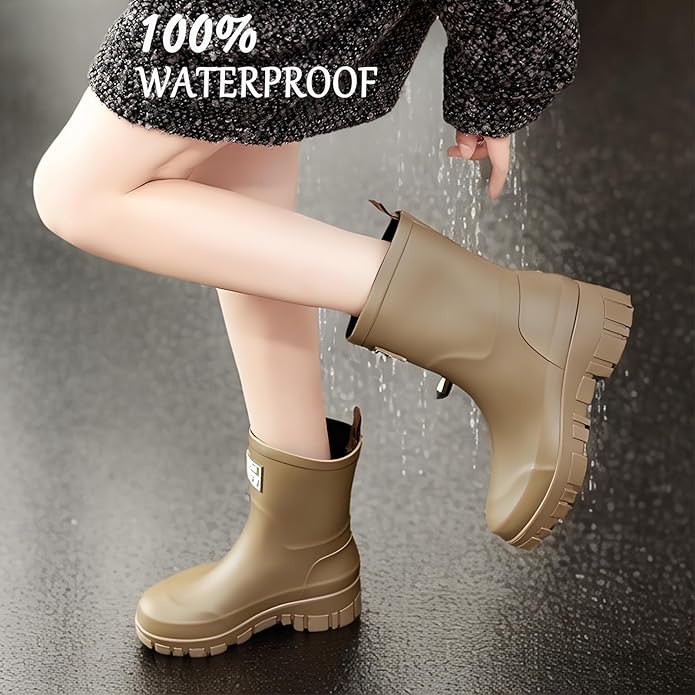 Nutropa Waterproof Mid Calf Women Rain Boots Lightweight Comfortable Wide Calf Garden Shoes