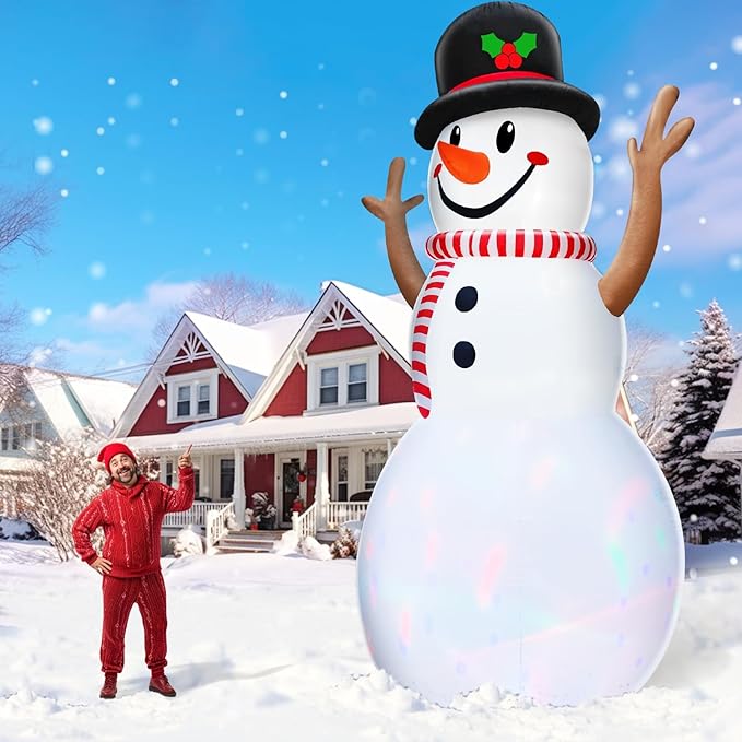 14 Ft Huge Christmas Inflatable Snowman with Rotating Colorful Lights Hat & Scarf Christmas Decorations Outdoor with Build-in LED Lights Xmas Blow Up Yard Decor for Lawn Garden Holiday