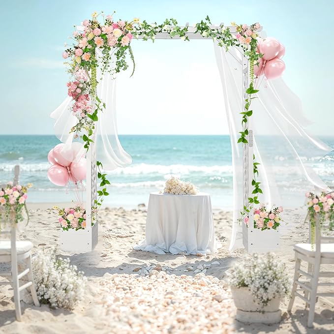 VINGLI Wooden Garden Arbor with Planter, Wedding Arch for Ceremony, Wood Garden Arbour Trellis for Plant Climbing, Pergola for Garden Backyard, Lawn, Outdoor (White)