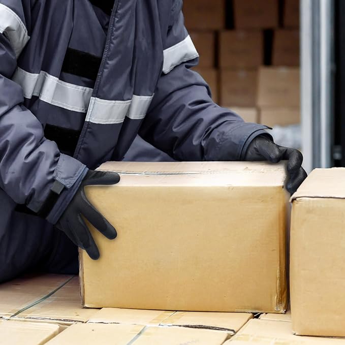 KAYGO Winter Work Gloves for Men and Women, 12 Pairs Thermal Insulated Safety Work Gloves PU Coated, Smooth Grip on Palm & Fingers,Ideal for Freezer Work,Black,XL