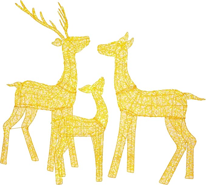 Hykolity 4.5 FT 3D Lighted Outdoor Christmas Reindeers Family, 3-Piece Light Up Twinkling Deer Set with 1660 Warm White LED Lights, Groud Stakes, Zip Ties for Holiday Decorations