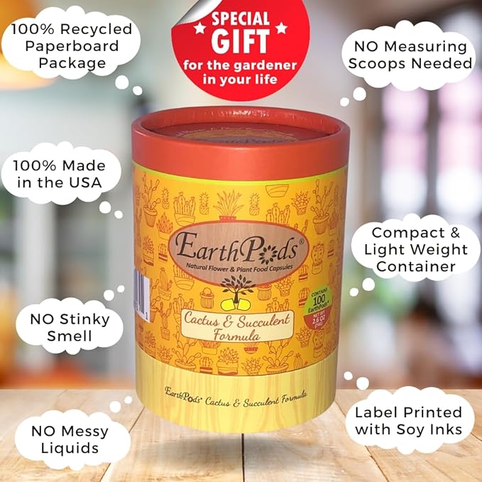 EarthPods® Organic Succulent & Cactus Fertilizer Spikes – 100 Plant Food Capsules - Made in USA